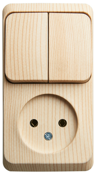 Systeme Electric Этюд наруж Сосна Блок: Розетка б/з + выключатель 2-клавишный