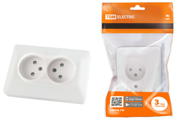 TDM Розетка двойная 2П с защ. шт. 10А 250В белая "Ильмень" SQ1823-0015