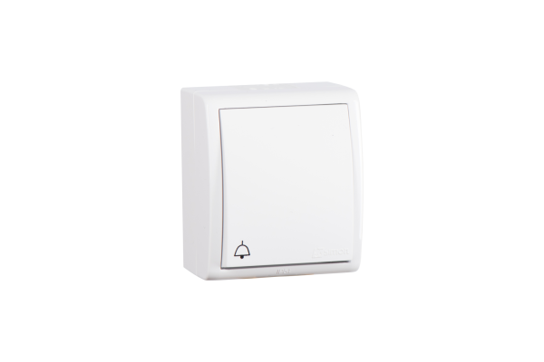 Купить Simon 15 Aqua Белый Выключатель 1-клавишный кнопочный с символом "звонок" наружный, IP54 1594150-030