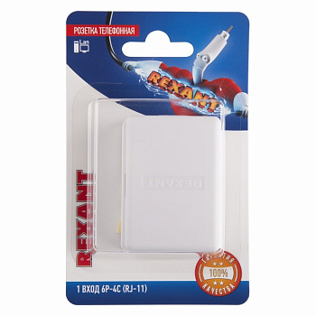 Розетка телефонная на стену, 1 вход, 6Р-4С (RJ-11) Rexant 06-0100-B