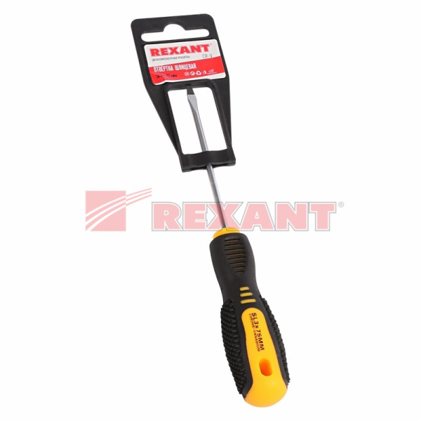 Купить Отвертка шлицевая SL 3 X 75 мм , двухкомпонентная рукоятка Rexant 12-4721
