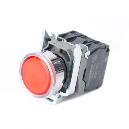 SE Кнопка SB4 с подсветкойкой в сборе модульная 22мм красная металл 24ВDC 1НО+1НЗ SB4BW34B5
