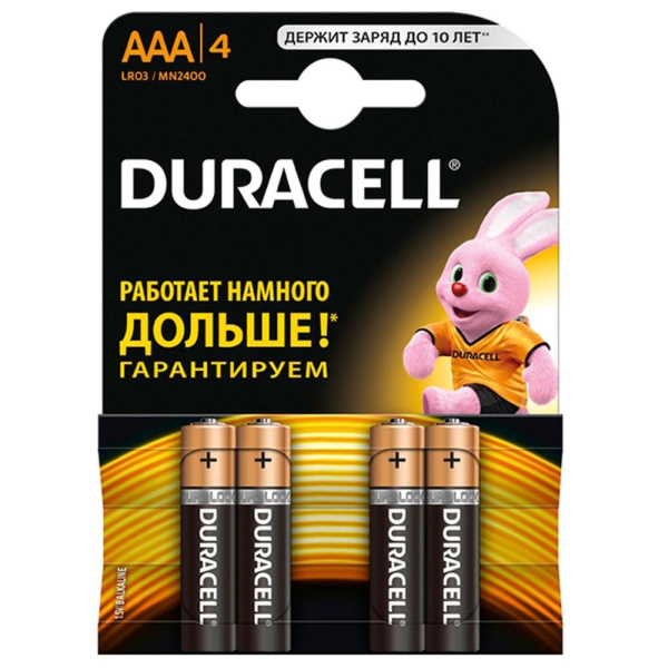 Купить Duracell 5006610 Алкалиновая батарейка типа AAA  LR03 / MN 2400 LR03-4BL BASIC CN Б0026813