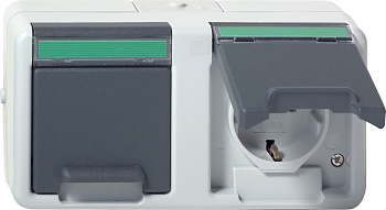 Gira Двойная розетка с з/к IP44. горизонтальный блок с полем для надписи. устойчивая к парам аммиака 078430