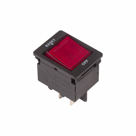 Выключатель - автомат клавишный 250V 15А (4с) RESET-OFF красный с подсветкой Rexant 36-2630