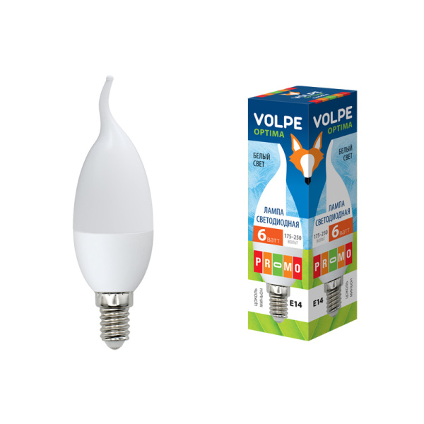 Volpe Лампа LED свеча на ветру Е14 6W 220V 4500К мат UL-00000307 Volpe Лампа LED свеча на ветру Е14 6W 220V 4500К мат UL-00000307