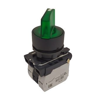 КЭАЗ Переключатель КПЕ1111РЛ-220В-зеленый-1но+1нз-ручка-фикс-2поз-индикатор-IP40