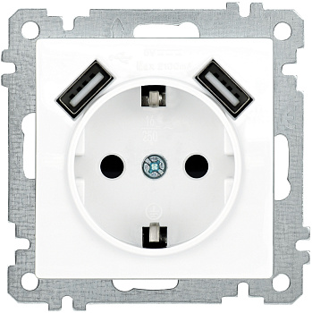 IEK BOLERO BOLERO Розетка Бел USBх2 2,1А с з/к с з/ш 16А РЮш10-1-Б ERB14-K01-16-U2