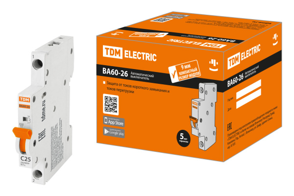 TDM Авт. выкл. ВА60-26-14 1P 25А 4,5кА х-ка С компакт SQ0206-0605