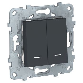 SE Unica New Антрацит Переключатель 2-клавишный, 2 модуля,с подсветкой, 2 х сх.6а NU521354N