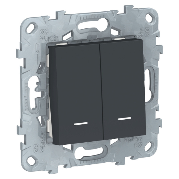 SE Unica New Антрацит Переключатель 2-клавишный, 2 модуля,с подсветкой, 2 х сх.6а NU521354N