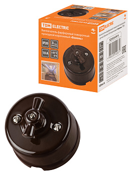 TDM Выключатель фарфоровый поворотный проходной с ручкой (бантик) 10А коричневый «Болонь» SQ1820-0414