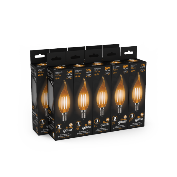 Купить Gauss Лампа Filament Свеча на ветру 5W 400lm 2700К Е14 golden LED 104801005