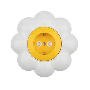 Kranz Розетка одноместная HAPPY с/у, с заземлением и защитными шторками Ромашка, желтая/белая KR-78-0622