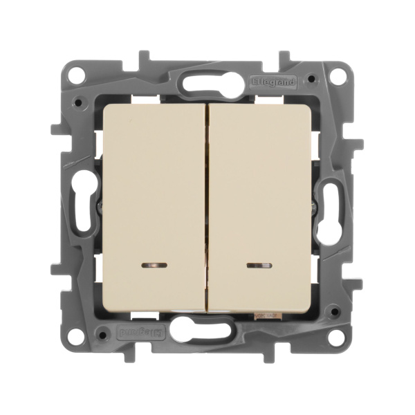 Купить Legrand Etika Слоновая кость Выключатель 2-х клавишный с подсветкой, 10А, Винтовые клеммы 672304