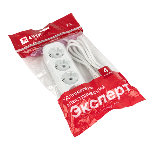 Купить EKF PROxima Удлинитель "Эксперт" 4 гнезда 2 метра 16А/3,5кВт с заземлением ПВС 3х1