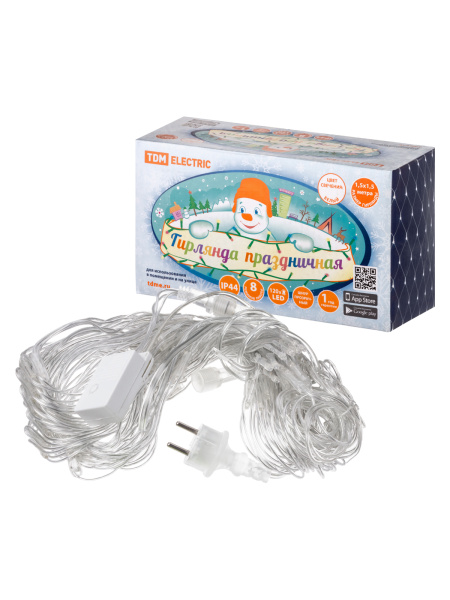 TDM Гирлянда новогодняя "Сеть" 1,5х1,5 м, белый свет,  8 режимов, наружное использование, IP44, SQ0361-0030