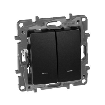 Legrand Etika Антрацит Выключатель 2-клавишный с подсветкой/индикацией, авт.клеммы, 10 AX, 250 В 672604