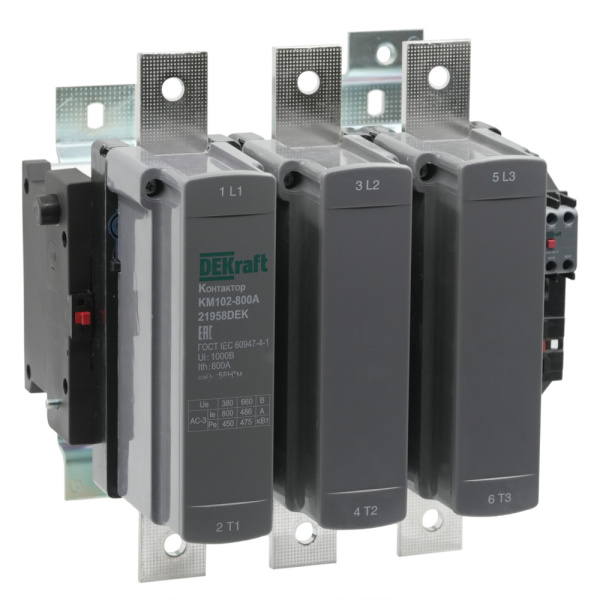 Dekraft Контактор 800А 220В_АС АС3_ АС4 1НО+1НЗ КМ-102