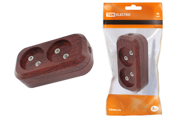 TDM Колодка розеточная 2 гнезда 2П б/з 10А 250В "Эко" (бук) SQ1806-0059