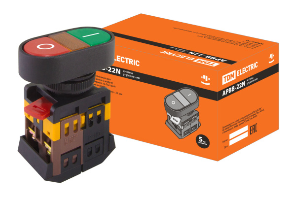 TDM Кнопка APВВ-22N "I-O" d22мм неон/230В 1з+1р SQ0704-0021