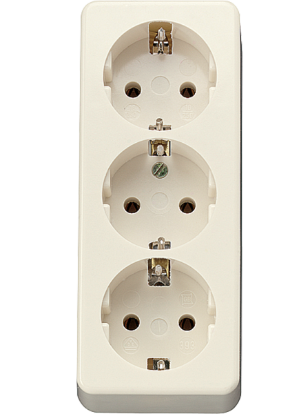 JUNG Штепсельная розетка SCHUKO 16А / 250В, тройная накладного монтажа, с монтажной платой  слоновая кость AP600 10S23L
