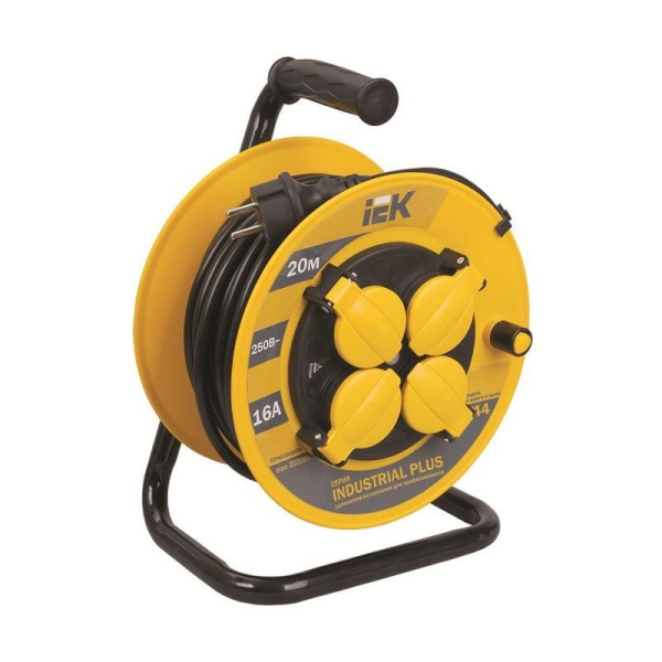 Купить IEK INDUSTRIAL PLUS Катушка УК20 с т/з 4 места 2Р+PЕ/20метров 3х1,5мм2 IP44 Industrial plus