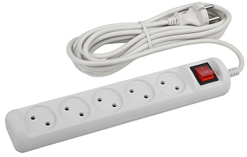 ЭРА Удлинитель электрический U-5s-5m-2x1 без заземления c выключателем 5 розеток 5м ПВС 2x1мм2 10А