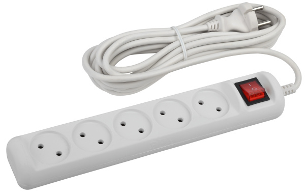 ЭРА Удлинитель электрический U-5s-5m-2x1 без заземления c выключателем 5 розеток 5м ПВС 2x1мм2 10А