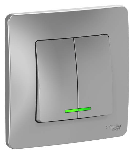 Купить Systeme Electric Blanca внутр Алюминий Выключатель 2-клавишный с подсветкой, 10А, 250B