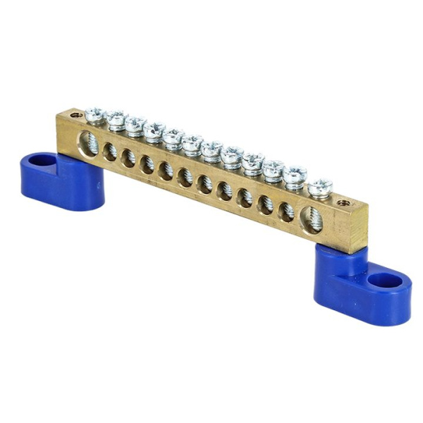 EKF PROxima Шина "0" N (6х9мм) 12 отверстий латунь 2 синих угловых изолятора розничный стикер