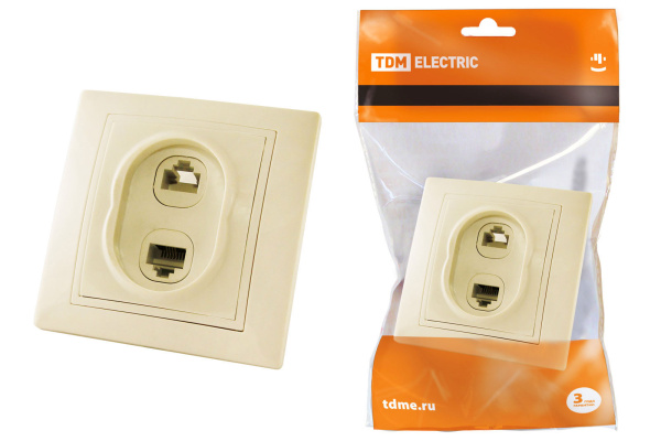 TDM Розетка телефонная RJ11 + компьютерная RJ45 сл. кость "Таймыр" SQ1814-0123