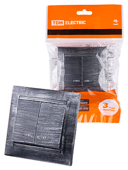 TDM Выключатель 2 кл. с подсветкой 10А старинное серебро "Лама" SQ1815-0647