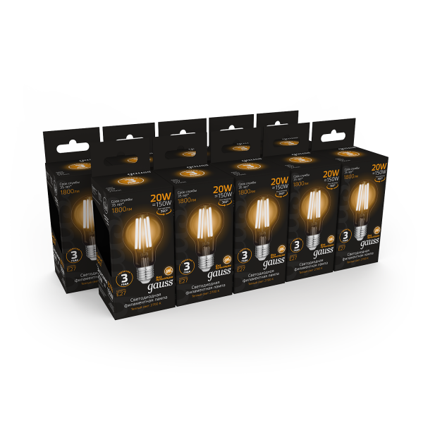 Купить Gauss Лампа Filament А60 20W 1800lm 2700К Е27 LED 102902120