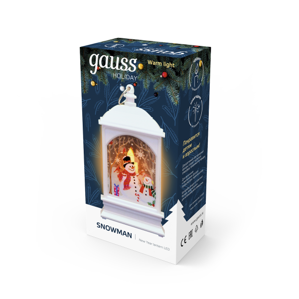 Купить Gauss Фонарь новогодний светодиодный "Снеговик" серия Holiday, ,1W, тёплый свет, белый, батарейки в комплекте, HL030