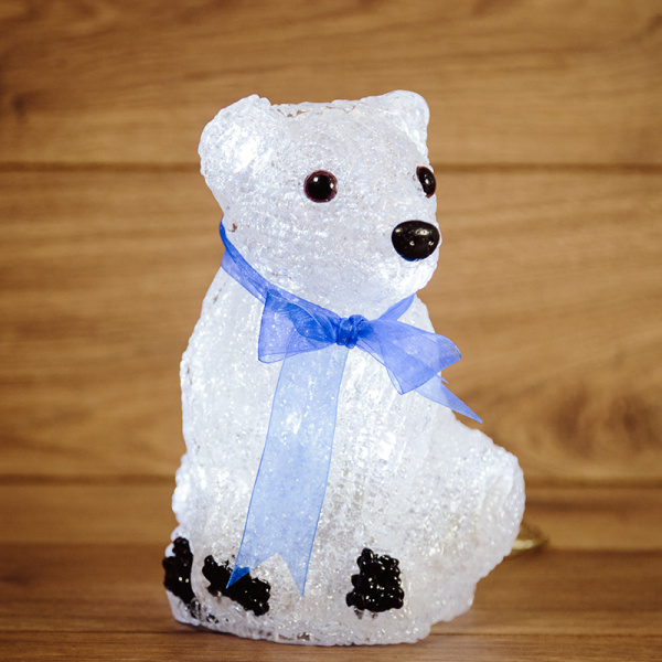 NEON-NIGHT Акриловая светодиодная фигура "Белый мишка" 20 см, 4,5 В, 3 батарейки AA (не входят в комплект), 20 светодиодов, 513-247