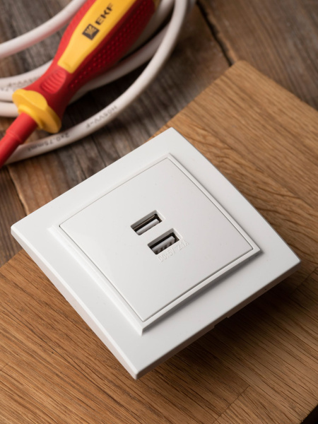 Купить EKF Basic Минск Белый Розетка USB 2-ая, 2,1А, СП