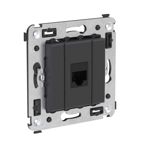 Купить DKC Компьютерная розетка RJ-45 без шторки в стену, кат.5е одинарная, "Avanti", "Черный матовый"