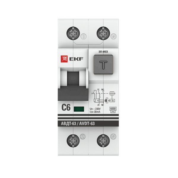 Купить EKF PROxima АВДТ-63 Автоматический выключатель дифференциального тока (C) 6А/30мА тип АС 6кА , электромеханический DA63-6-30-AC