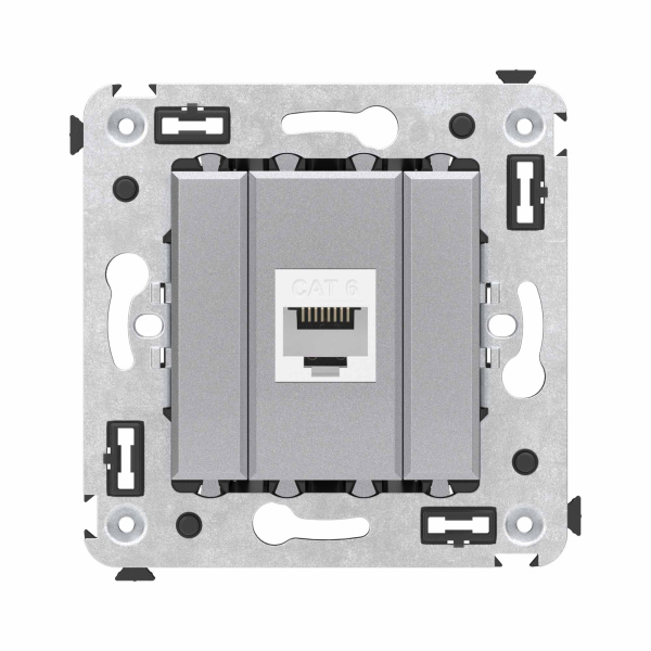 DKC Компьютерная розетка RJ-45 без шторки в стену, кат.6 одинарная, "Avanti", "Закаленная сталь"