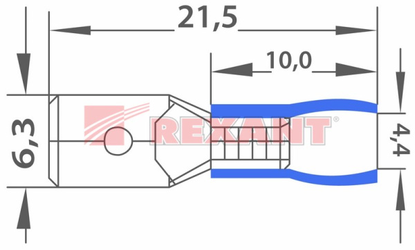 Купить Клемма плоская изолированная штекер - 6.3мм 1.5-2.5мм² (РПи-п 2.5-(6.3)) синий Rexant 08-0333