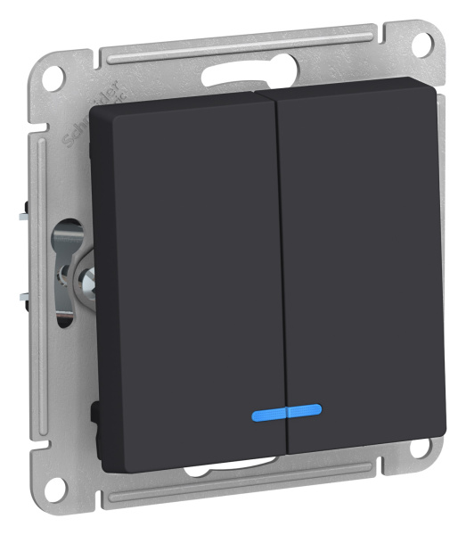 Купить Systeme Electric AtlasDesign Карбон Выключатель 2-клавишный с подсветкой, сх.5а, 10АХ, механизм