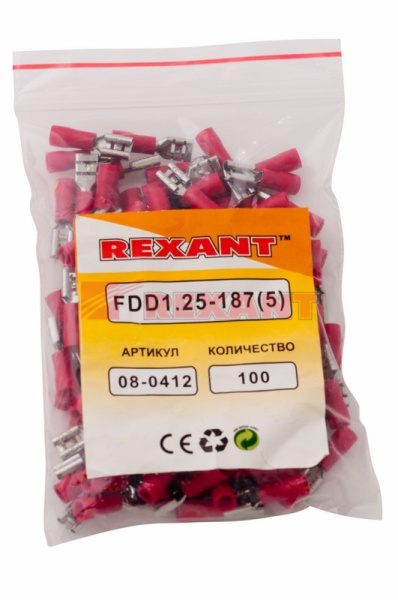 Купить Клемма плоская изолированная гнездо - 5.6мм 0.5-1.5мм² (РПи-м 1.5-(4.8) / РПИм 1,25-5) Rexant 08-0412