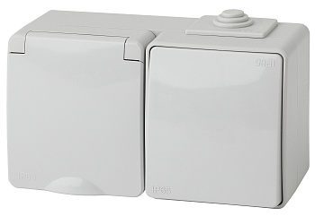 ЭРА 11-7601-03 Эксперт Серый Блок: Розетка с/з+выкл 1-кл ОУ IP65 гориз.