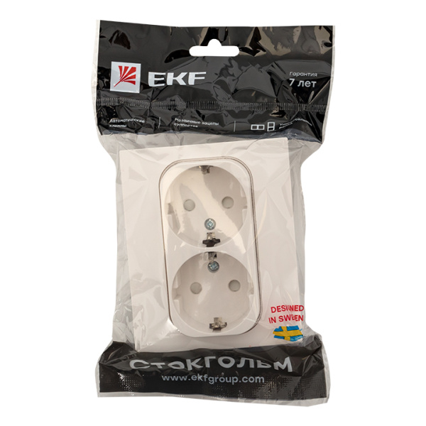 Купить EKF PROxima Стокгольм Розетка 2-ая с/з 16А белая со шторками