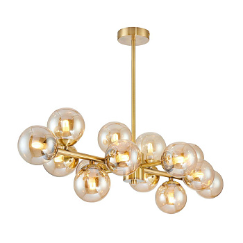 Favourite 2649-14P подвесная люстра Каркас цвета латунь, плафоны из выдувного стекла янтарного цвета