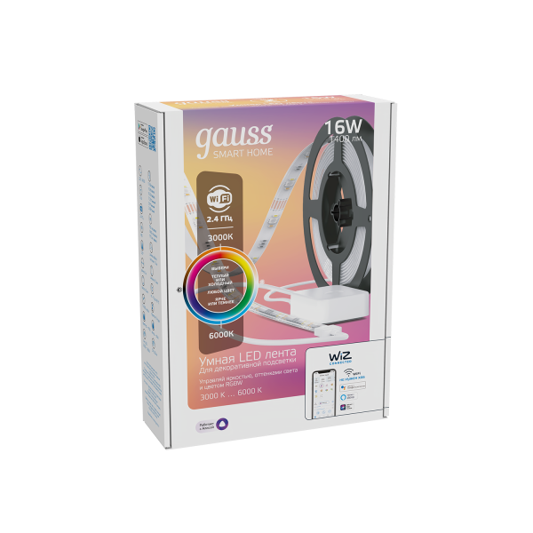 Gauss Лента Smart Home 16W 1400lm 3000-6000К 100-240V IP20 5м RGBW+изм.цвет.темп.+дим/ LED 5020122