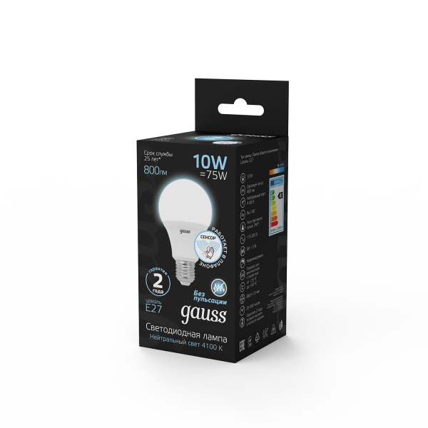 Купить Gauss Лампа A60 10W 800lm 4100К E27 Сенсор LED 1/10/100 102502210-M