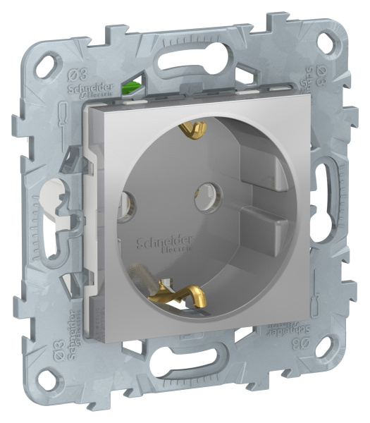 Купить SE Unica New Алюминий Розетка с/з, без шторок, с быстрозажимными клеммами NU505630