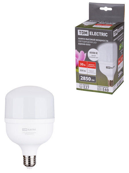TDM Лампа светодиодная T 30 Вт, 230 В, 6500 К, E27 (100x165 мм) SQ0340-0353
